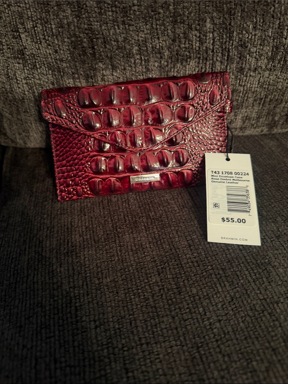 Brahmin Burgundy Croc-Embossed Leather Card Case